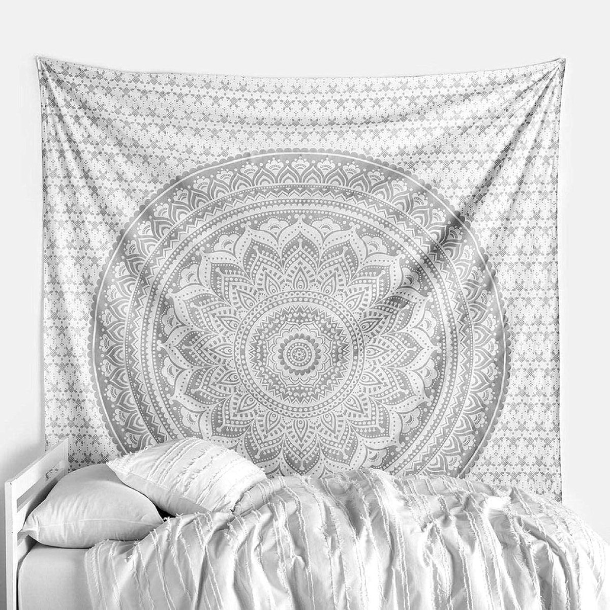 Handicrafts Origineel Indiaas mandala tapijt met kleurverloop, muurkunst of bedsprei met metallic glans