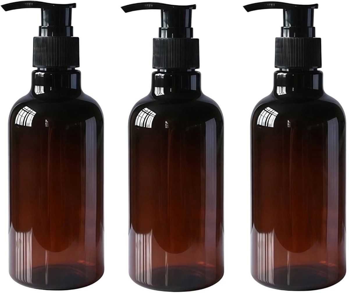 Amber Plastic Pomp Fles Dispenser Lekbestendig Shampoo Lichaamswas Douche Gel Toiletartikelen Vloeistofcontainer met pomp 3 Pack
