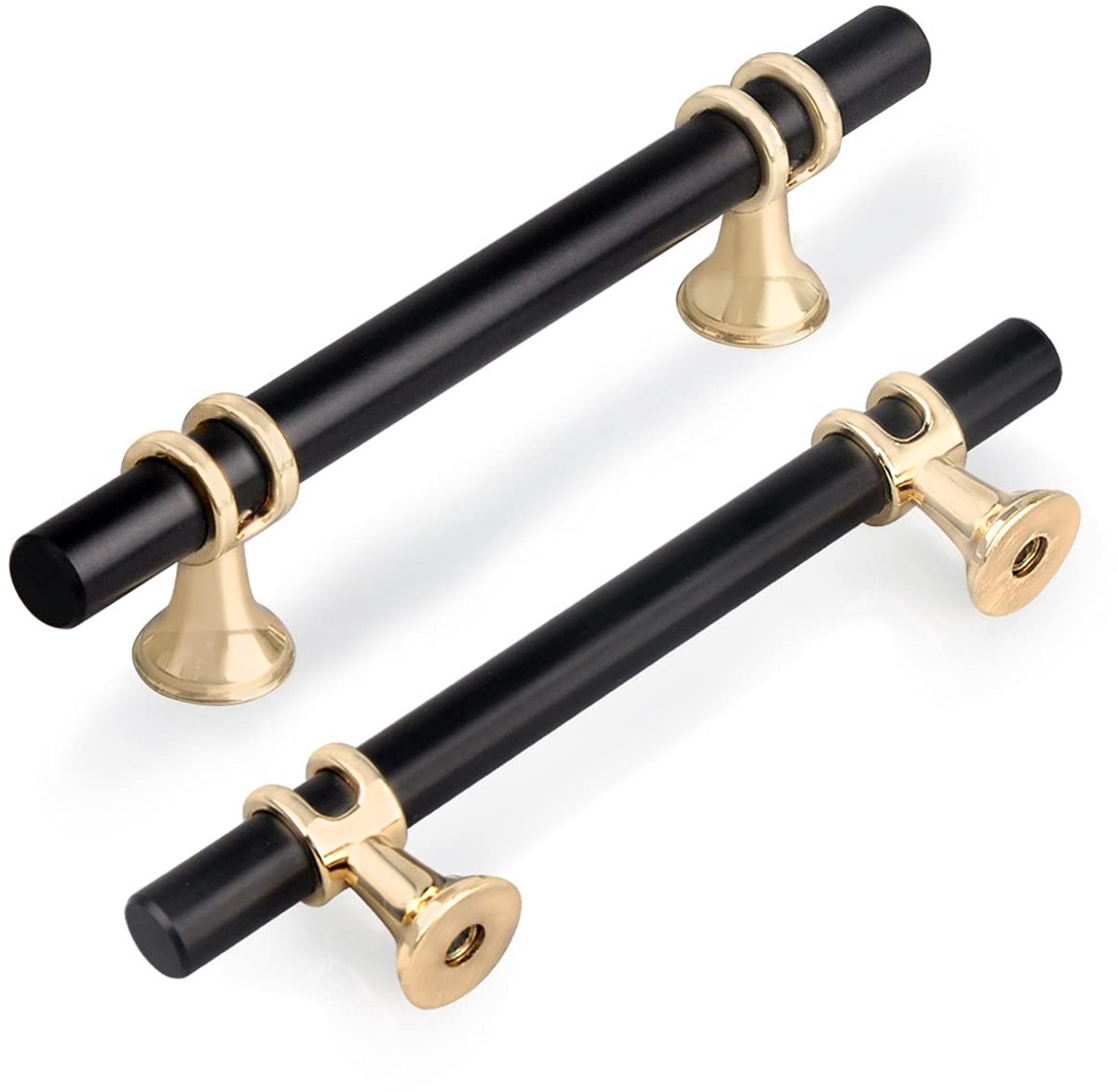 6 Stuks T-Meubelgrepen 96mm, Zwart-gouden Deurgrepen Keukengrepen Kastgrepen Ladegrepen, T-Stanggrepen Voor Keuken, Zinklegering, Inclusief Schroeven