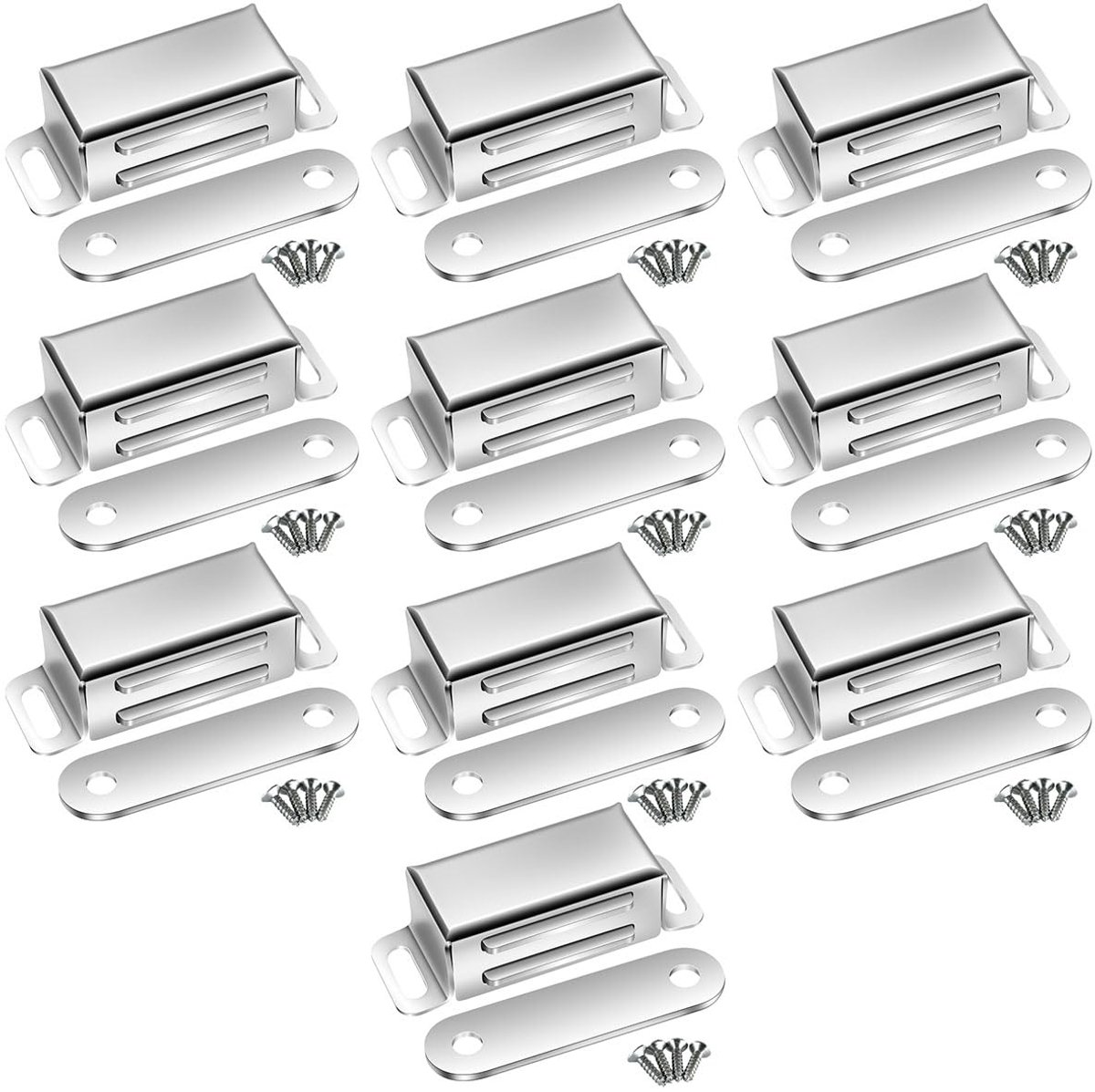 Magnetische deurmagneten voor kastdeuren, sterke 8 kg magnetische sluiting, roestvrij stalen dozen, magnetische deurdranger, magneet voor meubels en balkondeuren (10 stuks)
