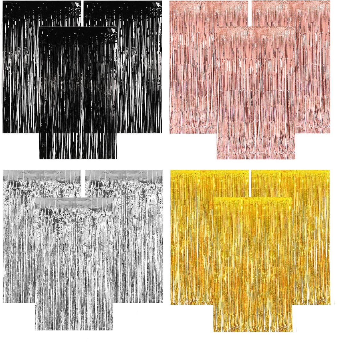 zilver/zwart/goud/roze, 1 m x 2 m, glittergordijn, lametta, glitter, party, franjes, voor verjaardag, bruiloft, festival, podiumdecoratie