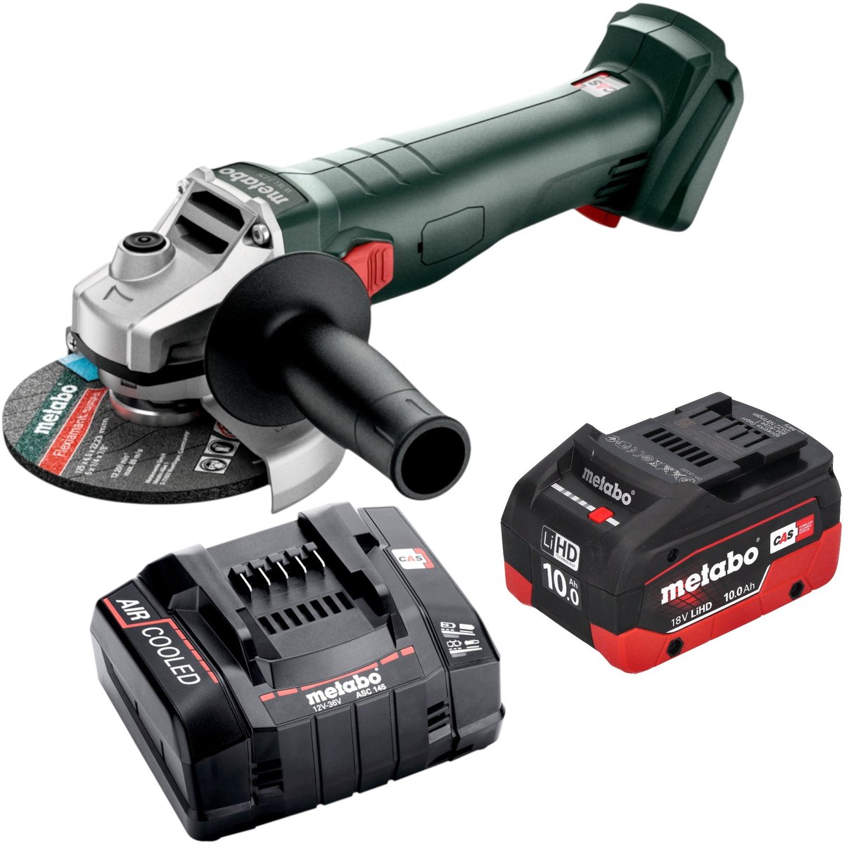 Metabo W 18 7-125 accu-haakse slijper 18 V 125 mm + 1x LiHD-accu 10,0 Ah + oplader