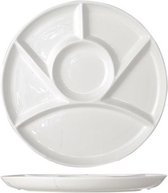 6x Assiettes à fondue - Assiette barbecue / assiette gourmande à compartiments ronde porcelaine blanche 24 cm 6 pièces