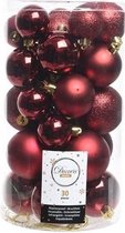 30x Donkerrode kunststof kerstballen 4 - 5 - 6 cm - Mat/glans/glitter - Onbreekbare plastic kerstballen - Kerstboomversiering zwart