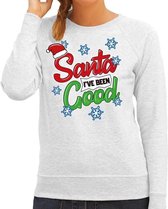 Foute kersttrui / sweater  Santa I have been good grijs voor dames - kerstkleding / christmas outfit S (36)