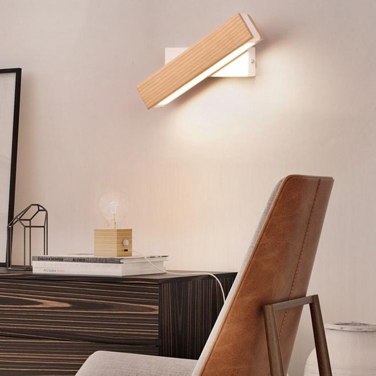 conservatief Lief naakt Eenvoudige Rotatable bed slaapkamer muur lamp warm nachtlampje grootte:  31cm (hout) | bol.com
