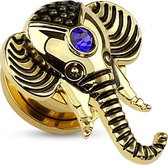 Jewelled Saffierblauw Olifant Screw Fit plug gold plated - 12 mm ©LMPiercings