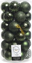 37x Donkergroene kunststof kerstballen 6 cm - Mix - Onbreekbare plastic kerstballen - Kerstboomversiering donkergroen