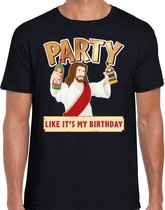 Fout kerst t-shirt zwart - party Jezus - Party like its my birthday voor heren - kerstkleding / christmas outfit 2XL