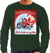 Foute Kersttrui / sweater - Christmas dreams hot chicks on my bike - motorliefhebber / motorrijder / motor fan groen voor heren - kerstkleding / kerst outfit S (48)