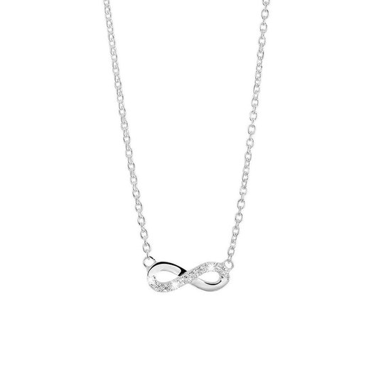 Lucardi Dames Zilveren ketting&hanger infinity met zirkonia - Ketting - 925 Zilver - Zilverkleurig - 42 cm