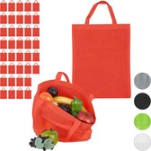 Relaxdays 40 x boodschappentas - stoffen tas - effen gekleurd opvouwbaar - 50x40 – rood