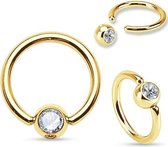 Septumpiercing ring gold plated wit steentje