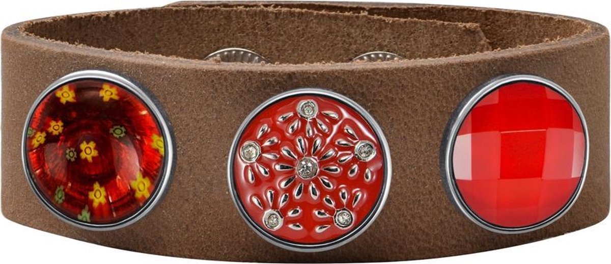 Quiges Dames Leren Armband Bruin met 3 Drukknopen Set 19.5 - 21.5cm - EBCMS317