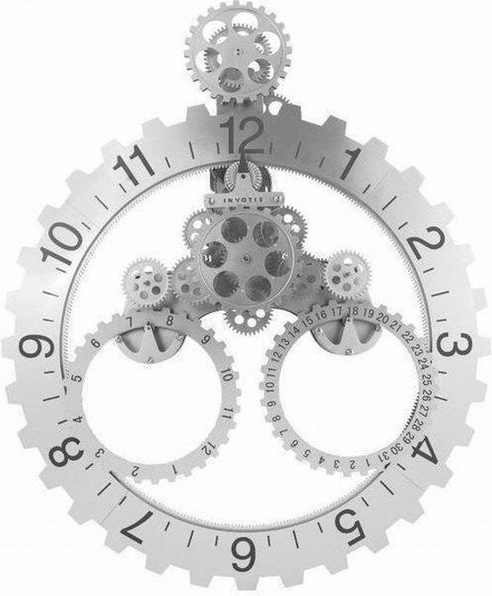 Invotis Day Month Wheel Clock - Klok - Rond - Kunststof - Ø65 cm - Zilver |  bol