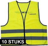 10x Veiligheidsvest Dunlop geel voor volwassenen - Reflecterende veiligheidsvesten 10 stuks