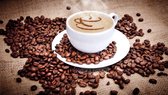 Afbeelding op acrylglas - Kopje koffie en bonen