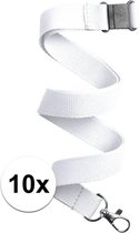 10x Wit keycord/lanyard met karabijnhaak sleutelhanger 50 cm - Polyester keycords/sleutelkoord