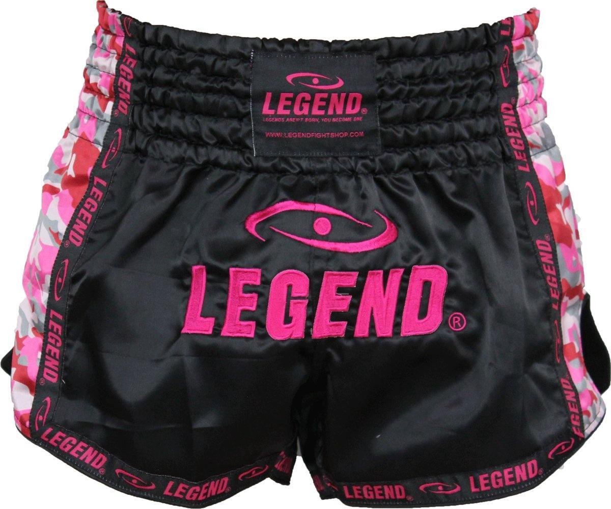 Legend Sports Kickboksshort Camo Dames Satijn Zwart/roze Mt Xs