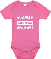 Hoera jullie worden opa en oma tekst baby rompertje roze meisjes - Kraamcadeau - Babykleding 92 (18-24 maanden)