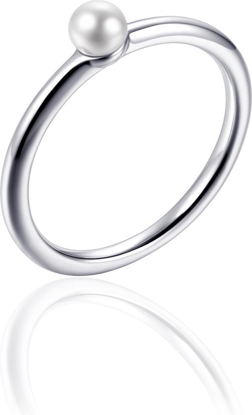 Jewels Inc. - Ring - Met parel - 4mm Breed - Maat 48 - Gerhodineerd Zilver 925