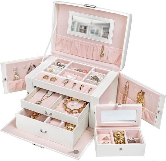 TecTake - boîte à bijoux coffret à bijoux avec miroir, rose, 401539