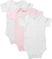 Dirkje Unisex Set(3delig) Rompers Korte Mouw Wit en Roze -  50/56