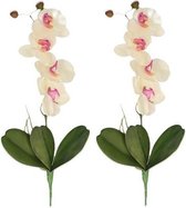2x Roze/wit Orchidee/Phalaenopsis kunstplant 44 cm voor binnen - kunstplanten/nepplanten/binnenplanten