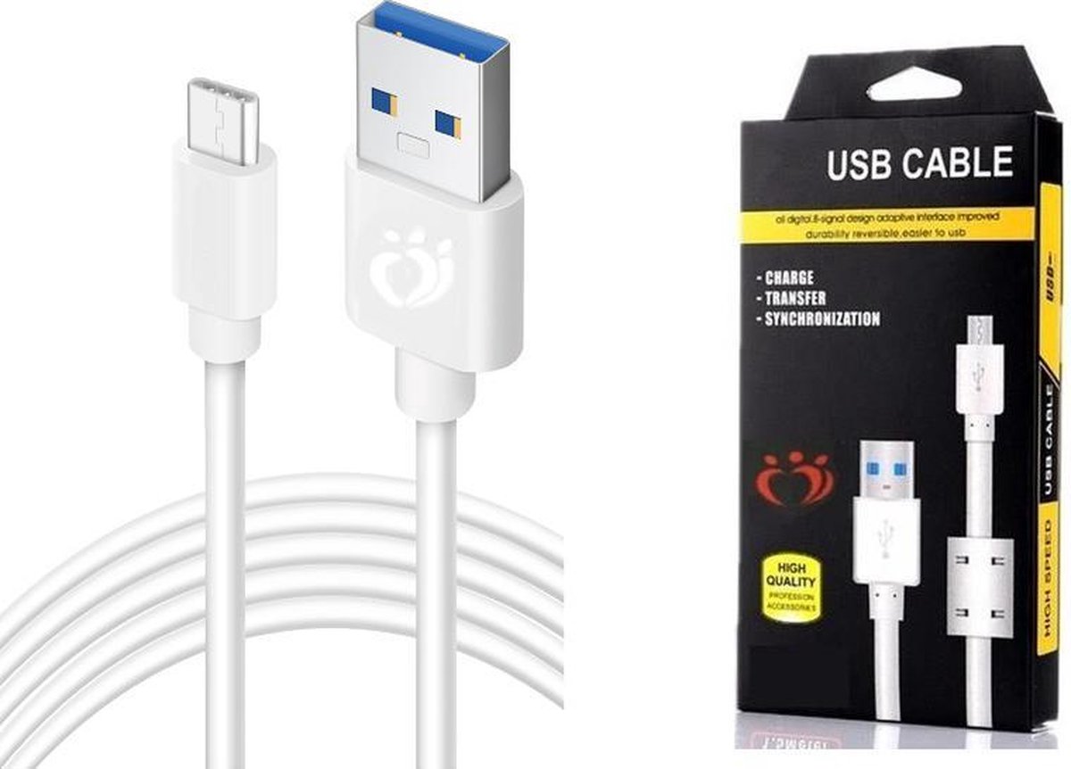 Olesit Micro USB Kabel 3 Meter Fast Charge 2.1A - Laadsnoer Oplaadkabel - Magnetische Ring - Data Sync & Transfer - Wit