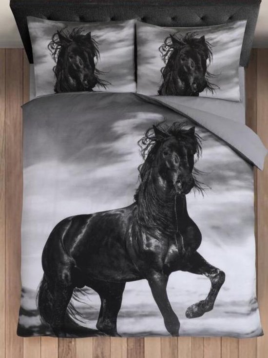 Dekbedovertrek Horse - Zwart/Wit Maat: 2-Persoons (200 x 220 cm + 2  kussenslopen 60x70cm) | bol.com