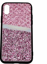 Kaarthouder glitter roze  case geschikt voor Apple iPhone Xr