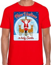 Fout Kerstshirt / t-shirt - Now I believe in Holy Santa - rood voor heren - kerstkleding / kerst outfit M