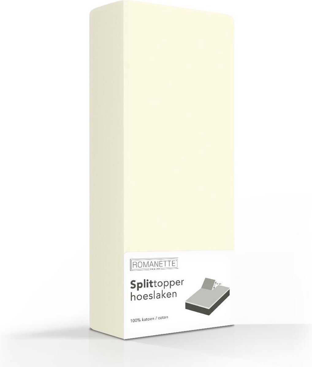 Romanette split-topper hoeslaken - Ivoor - Lits-jumeaux (160x200 cm)