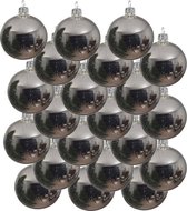 18x Zilveren glazen kerstballen 6 cm - Glans/glanzende - Kerstboomversiering zilver