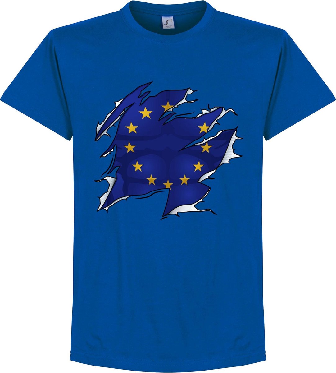 Europa Ripped Flag T-Shirt - Blauw - XXXL