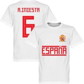 Spanje Iniesta 6 Team T-Shirt - Wit - S