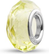 Quiges - 925 - Sterling - zilver - Glazen - Kraal - Bedels - Beads - Diamantgeslepen Geel - Past op alle bekende merken - Armband GZ149