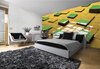 Modern Abstract Squares Green Yellow Photo Wallcovering