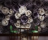 White Grey Roses Flowers Photo Wallcovering