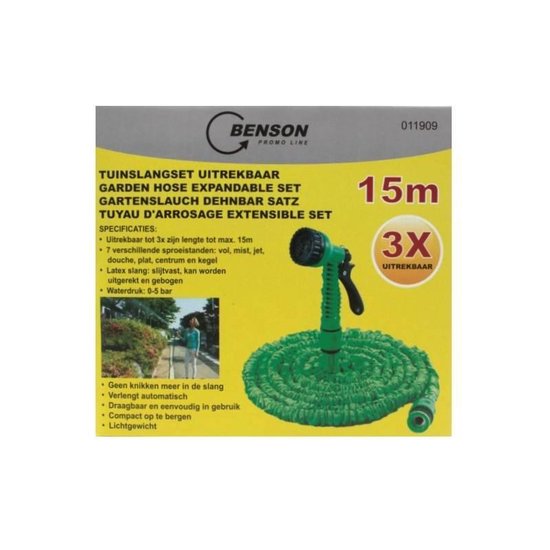 Benson Flexibele Tuinslang 15 meter groen - inclusief sproeikop