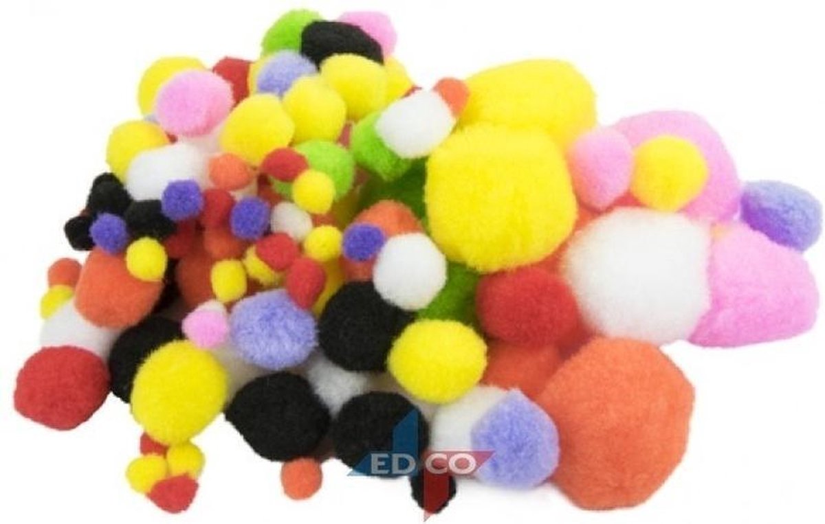 300x Knutsel pompons gekleurd - hobbymateriaal - knutselspullen