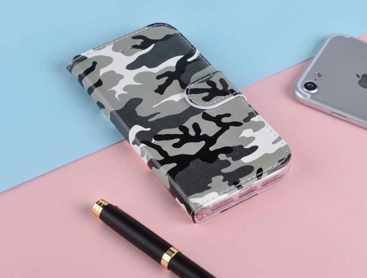 P.C.K. Hoesje/Boekhoesje luxe camouflage print geschikt voor Samsung Galaxy S9 MET Glasfolie