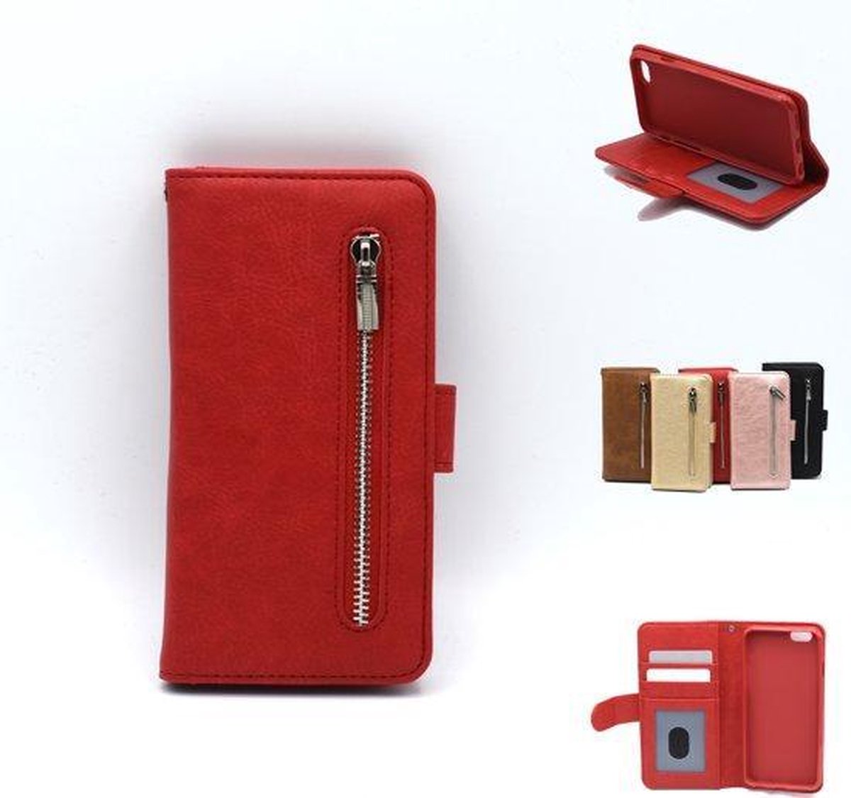 P.C.K. Rood boekhoesje/bookcase met rits en portemonnee geschikt voor Apple Iphone X