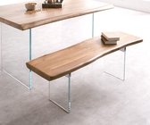 Bank van massief hout Live-Edge Acacia Natuur 135x40 glas poten Bank  massief boomkant