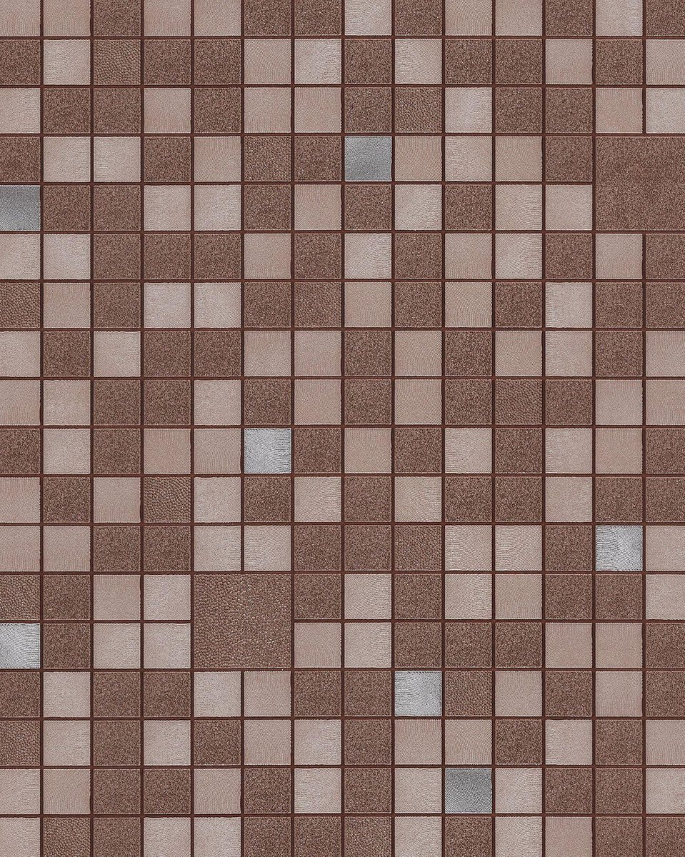 Behang voor badkamers en keukens EDEM 1033-17 vinylbehang gestempeld met geometrische vormen en metalen accenten bruin beige zilver 5,33 m2