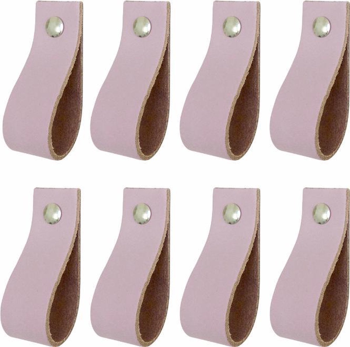 8x Leren handgrepen 'de lus' maat S - LILAPAARS  (15,8 x 2,5 cm) - incl. 3 kleuren schroefjes (handgreepjes - leren grepen - greepjes - leren lusjes)