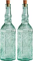 2x Sierlijke decoratie fles met kurk - glazen deco fles