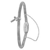 Lucardi Dames Armband mesh letter T met kristal - Staal - Armband - Cadeau - 19 cm - Zilverkleurig