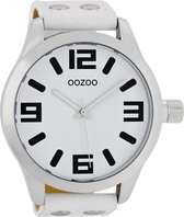 OOZOO Horloge - Zilverkleurig (kleur kast) - Wit bandje - 51 mm