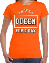 Koningsdag t-shirt Queen for a day oranje voor dames - Kingsday shirt / kleding S